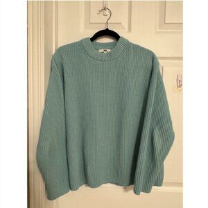 Uniqlo Ribbed Knit Sweater Light Blue Crew Neck Size M